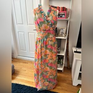 Bright floral ruffle maxi